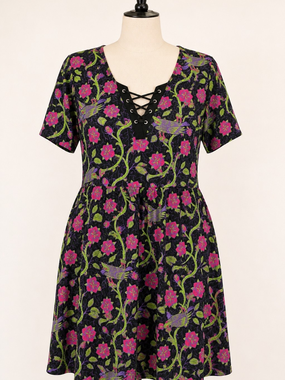 Disney Maleficent Inspired Floral Bird Lace-Up A-Line Dress 3X
